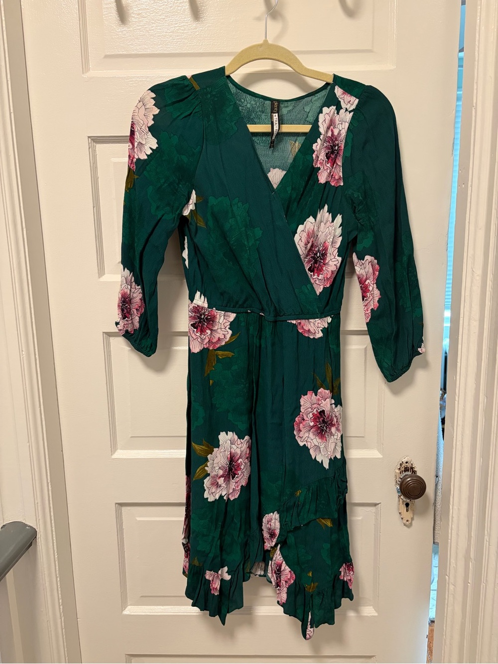 Tracy Reese Emerald Green Floral Wrap Midi Dress
